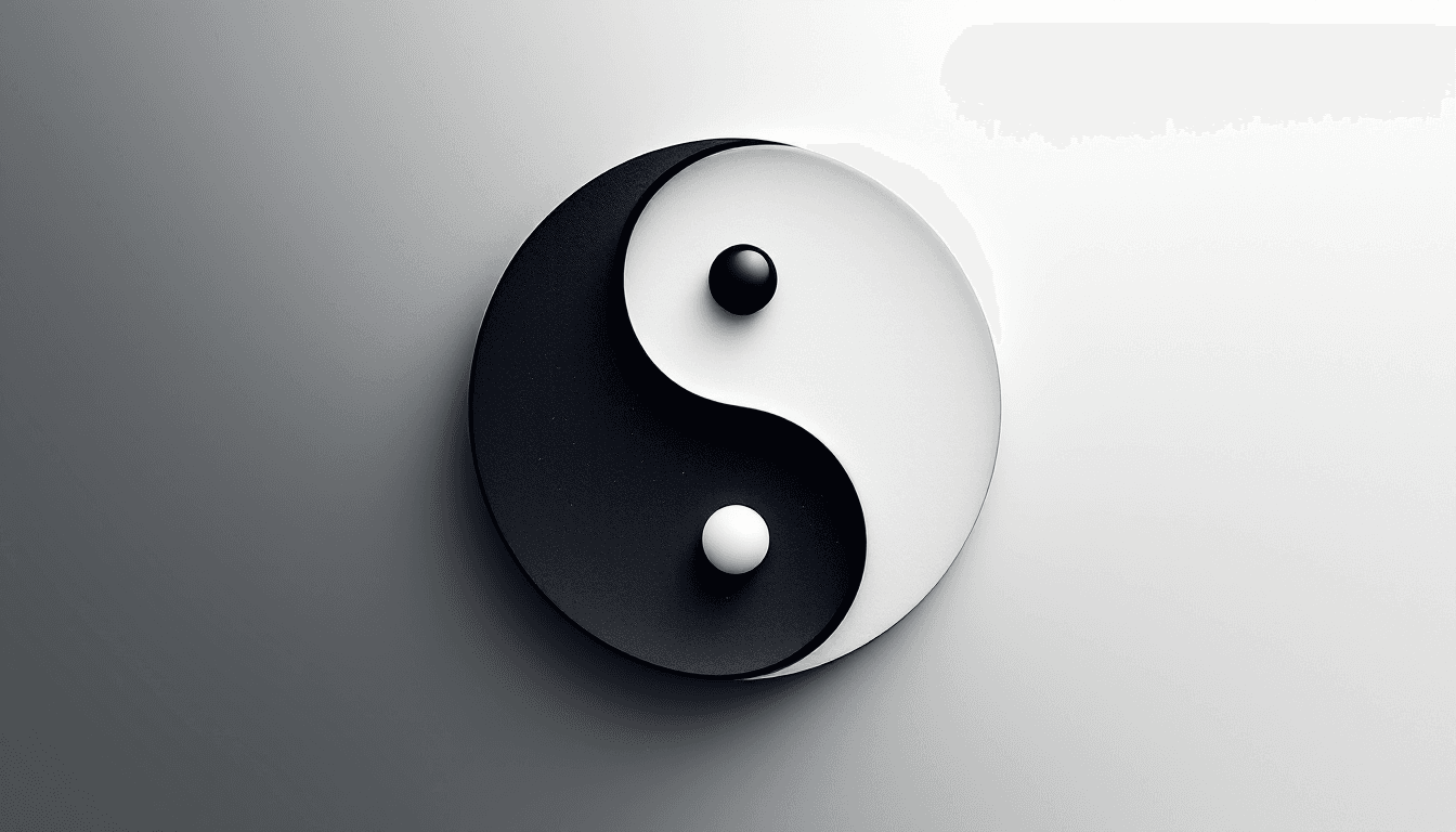 AI generated: Create a modern yin/yang wallpaper that features a sleek, minimalist design. The yin side should be ...