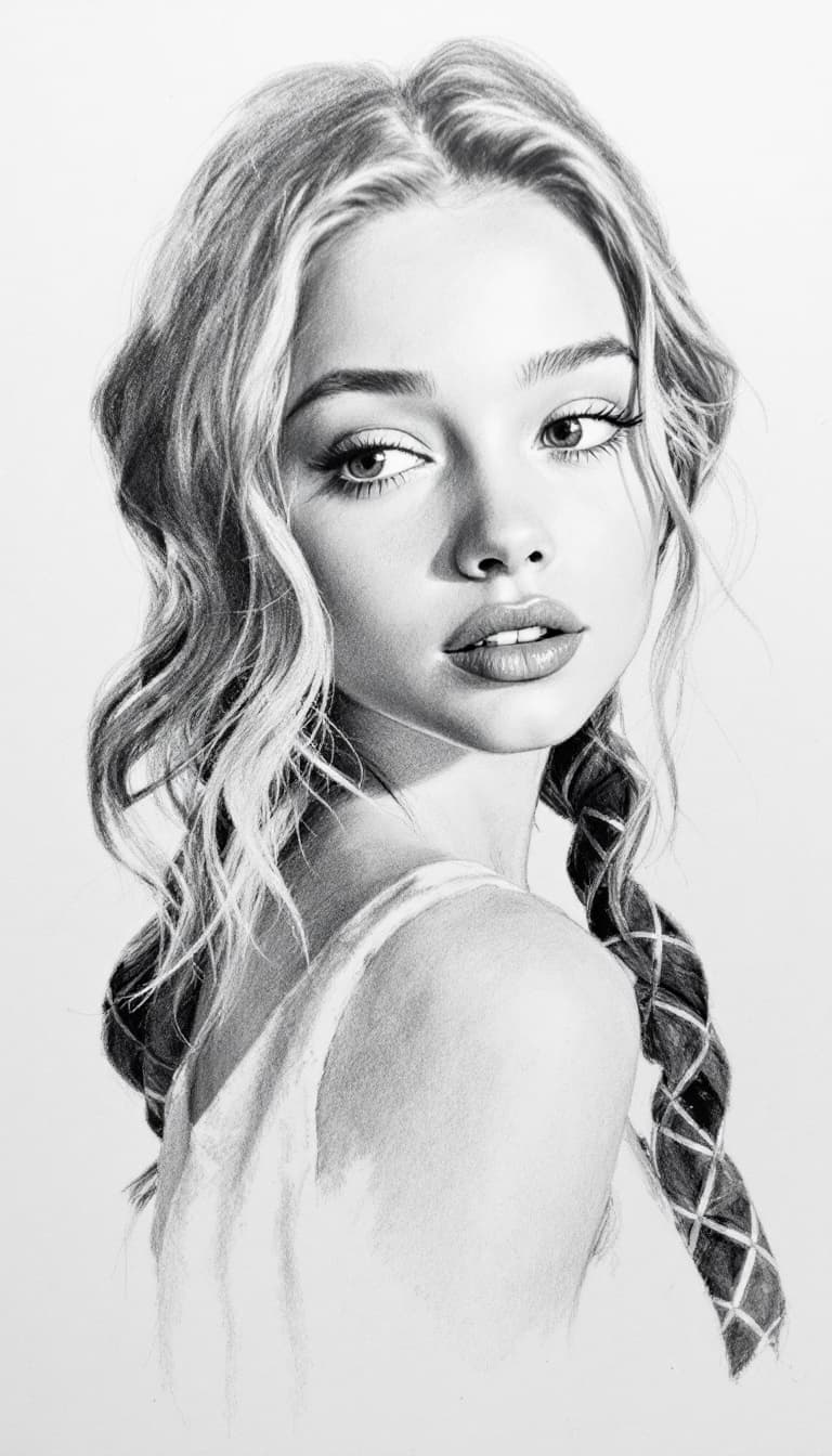 AI generated: girl, pencil portrait