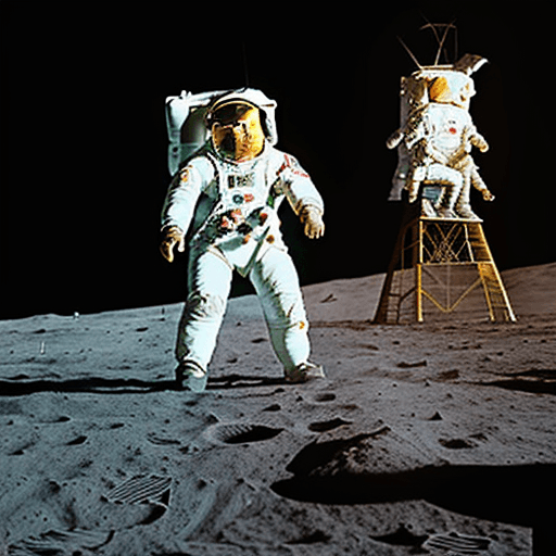AI generated: cartoon style image of the Apollo XI landed on the moon with Neil Armstrong descending the ladder an...