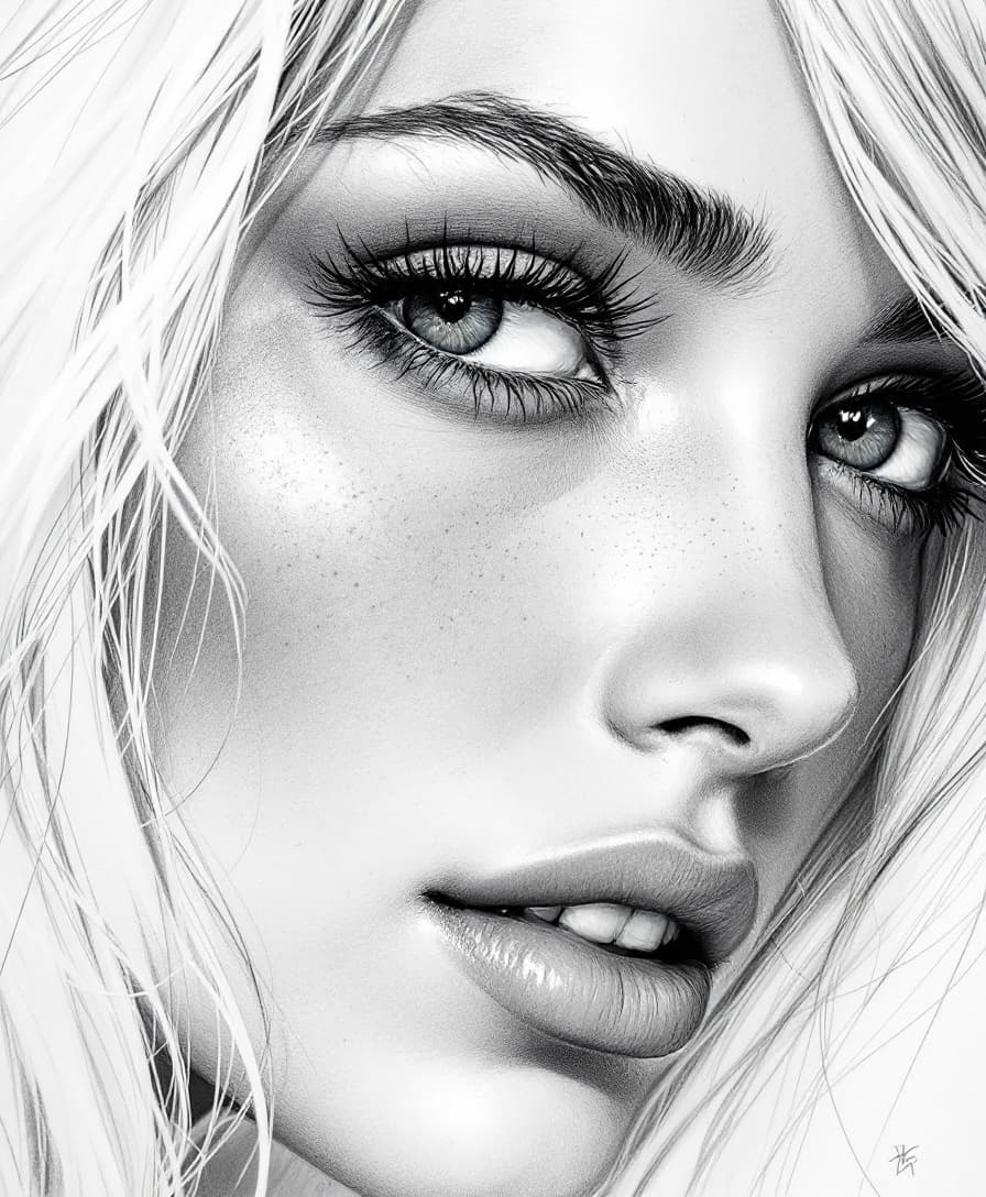 AI generated: drawing of a woman, in the style of kieron gillen, light gray, intense close-ups, i can't believe ho...