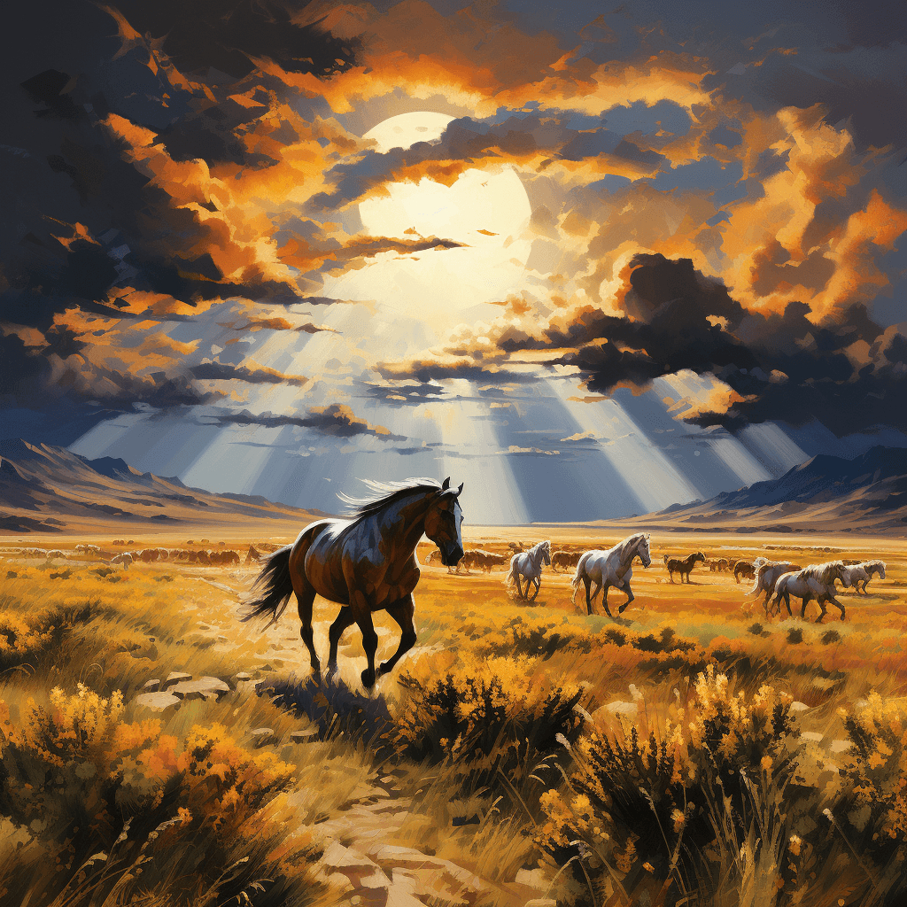 AI generated: Craft an image of an expansive, rolling prairie, where the golden grasses sway in the breeze, and he...