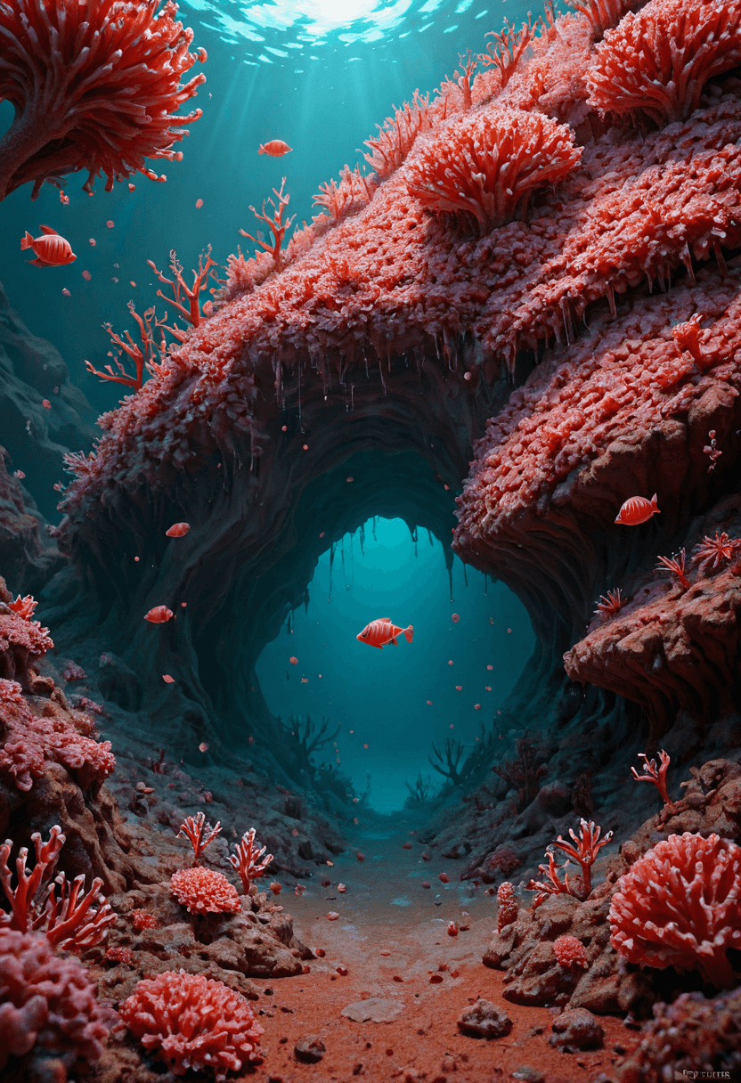 AI generated: Abstract style A deep, alien ocean with bioluminescent plankton creating shifting waves that light u...