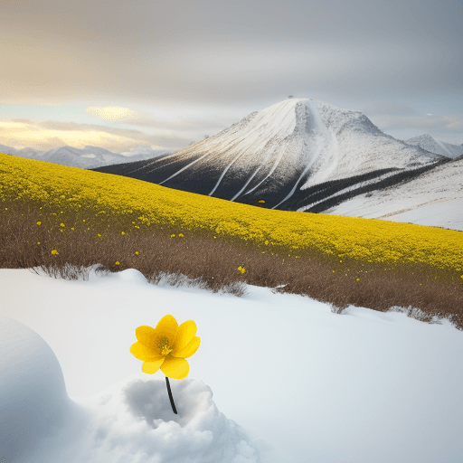 AI generated: Yellow flower on a snowy hill