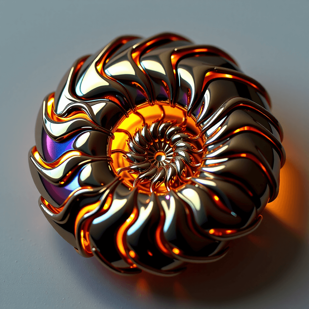 AI generated: A detailed nautilus shell, its perfect logarithmic spiral composed of seamlessly interlocking, iride...