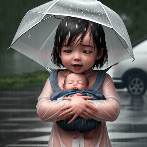 AI generated: Baby caught in heavy rain