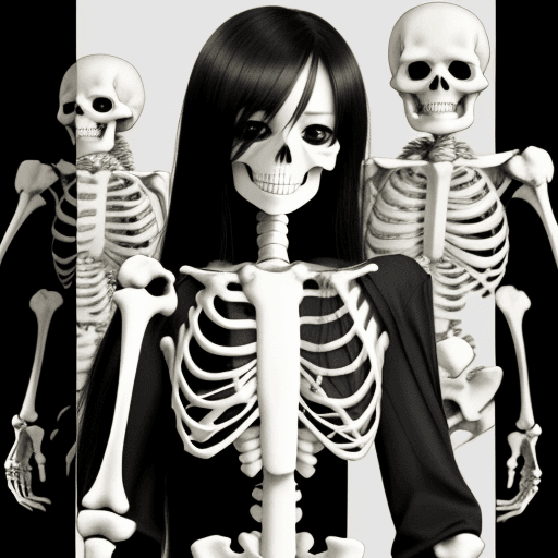 AI generated: Skeleton, anime, black and white,