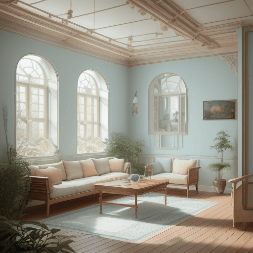 AI generated: High resolution photography interior design, dreamy sunken living room conversation pit, wooden floo...