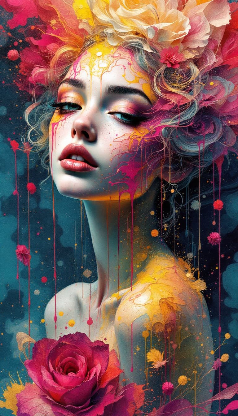 AI generated: An ultra-realistic mesmerizing full-length depiction of a whimsical female figure, inspired by the e...