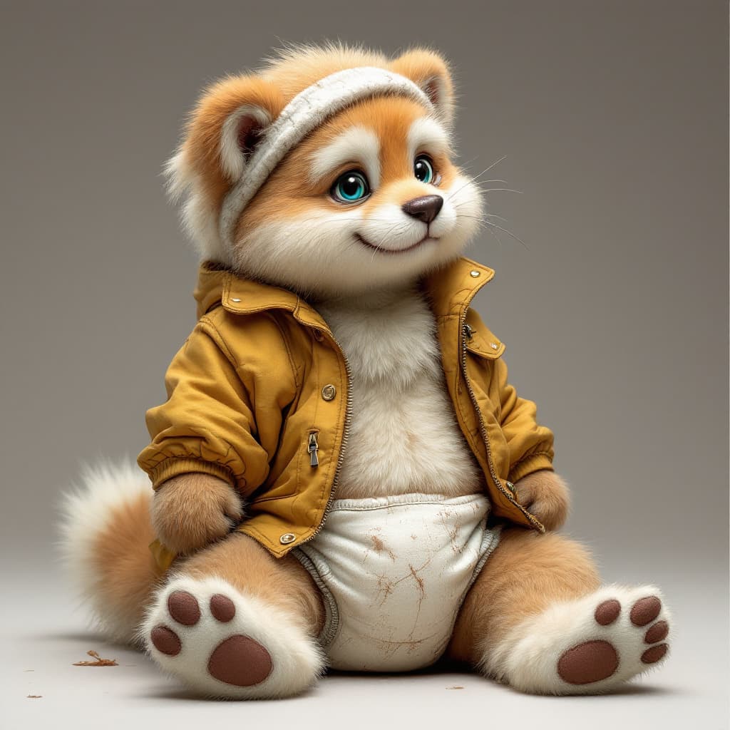 AI generated: A abdl furry with messy diaper and in a jacket 