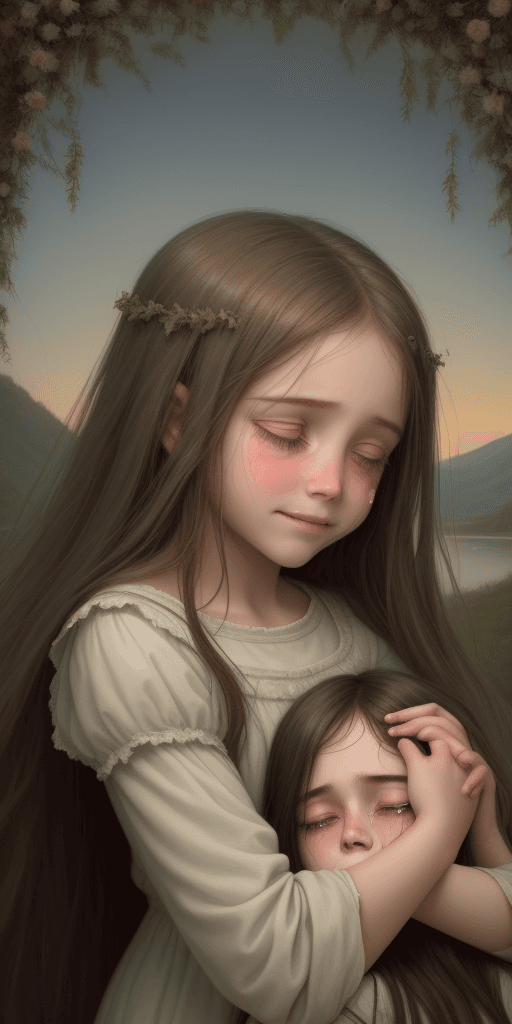 AI generated: "Lord Jesus is embracing a young girl who appears sad and is crying. The face of the Lord Jesus show...
