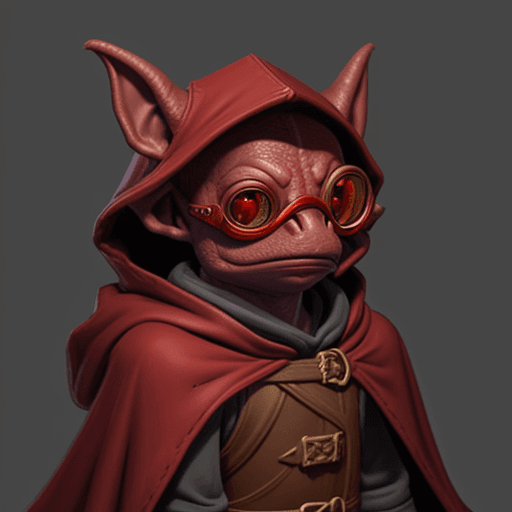 AI generated: Dungeons and Dragons, portait, A red Kobold, Small, goggles, cloak and hood