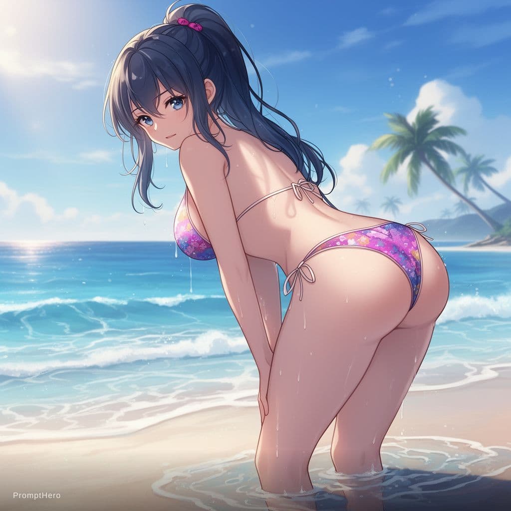 AI generated: Alya, bikini, anime, seductive, aroused, bikini, wet, big boobs, round bum, obese body, bent over, p...
