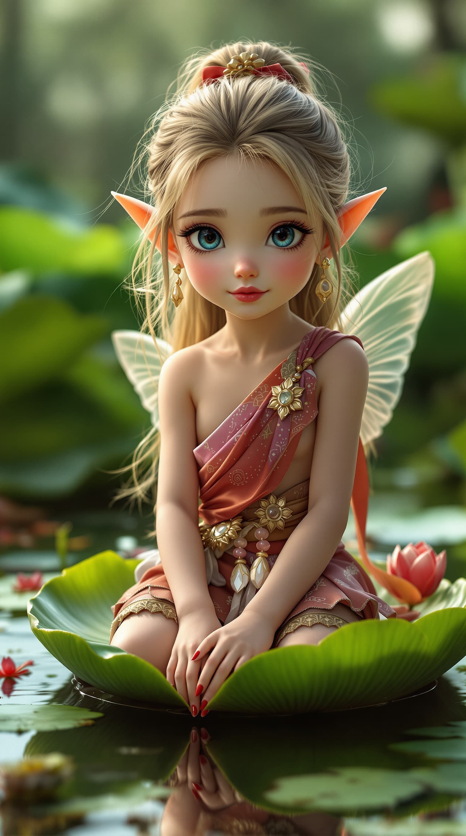 AI generated: a professional photo of the most beautiful girl in the world second grade, tiny short eared elf fier...