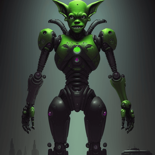 AI generated: sci-fi, (by Donald Pass:0.8) , digital art, Auroracore, robotic (Goblin:1.3) , the Goblin is dressed...