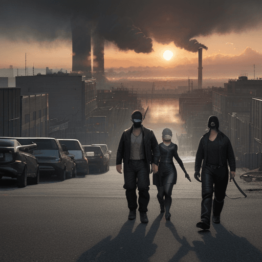 AI generated: polluted urban environment, realistic, 3d, smoke coming out of industry chimneys, people with normal...