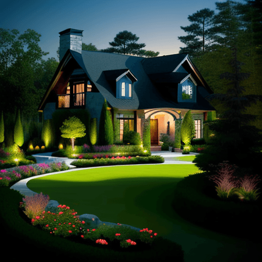 AI generated: beautiful, expensive landscape design with a house