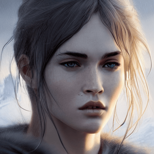 AI generated: SD:prompt: winds of winter, megan fox.au naturel, grey eyes, hyper detailed, digital art, trending i...