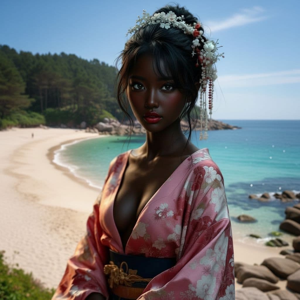 AI generated: make the background of this picture the beach of islas cies