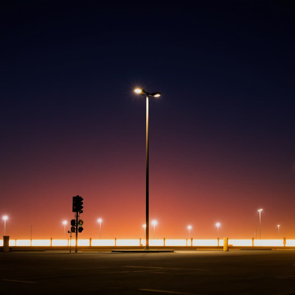 AI generated: image of a light pole in parking lot at night