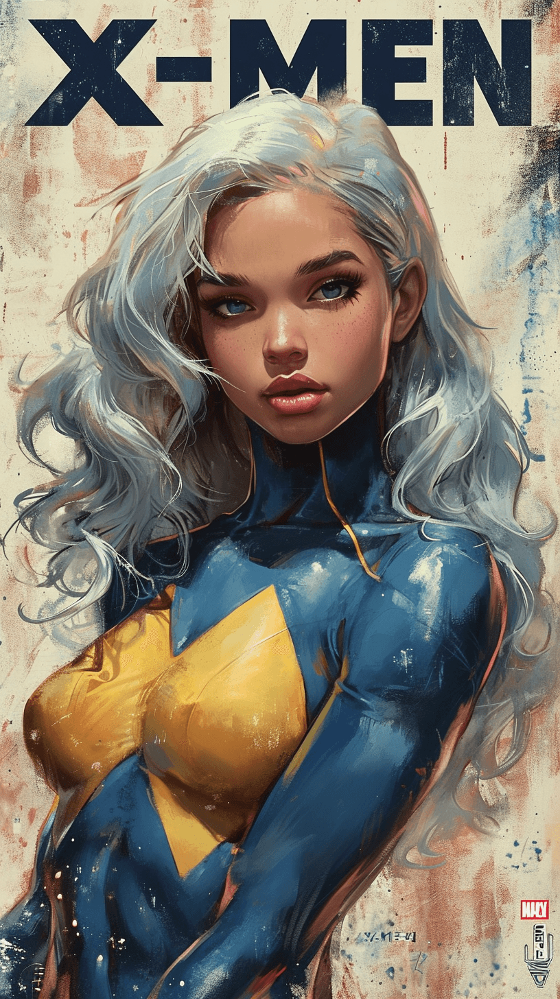 AI generated: Comic Cover with the Marvel Book Title "X-MEN" at the top. gorgeous superheroine Storm X-men (Ed Ben...