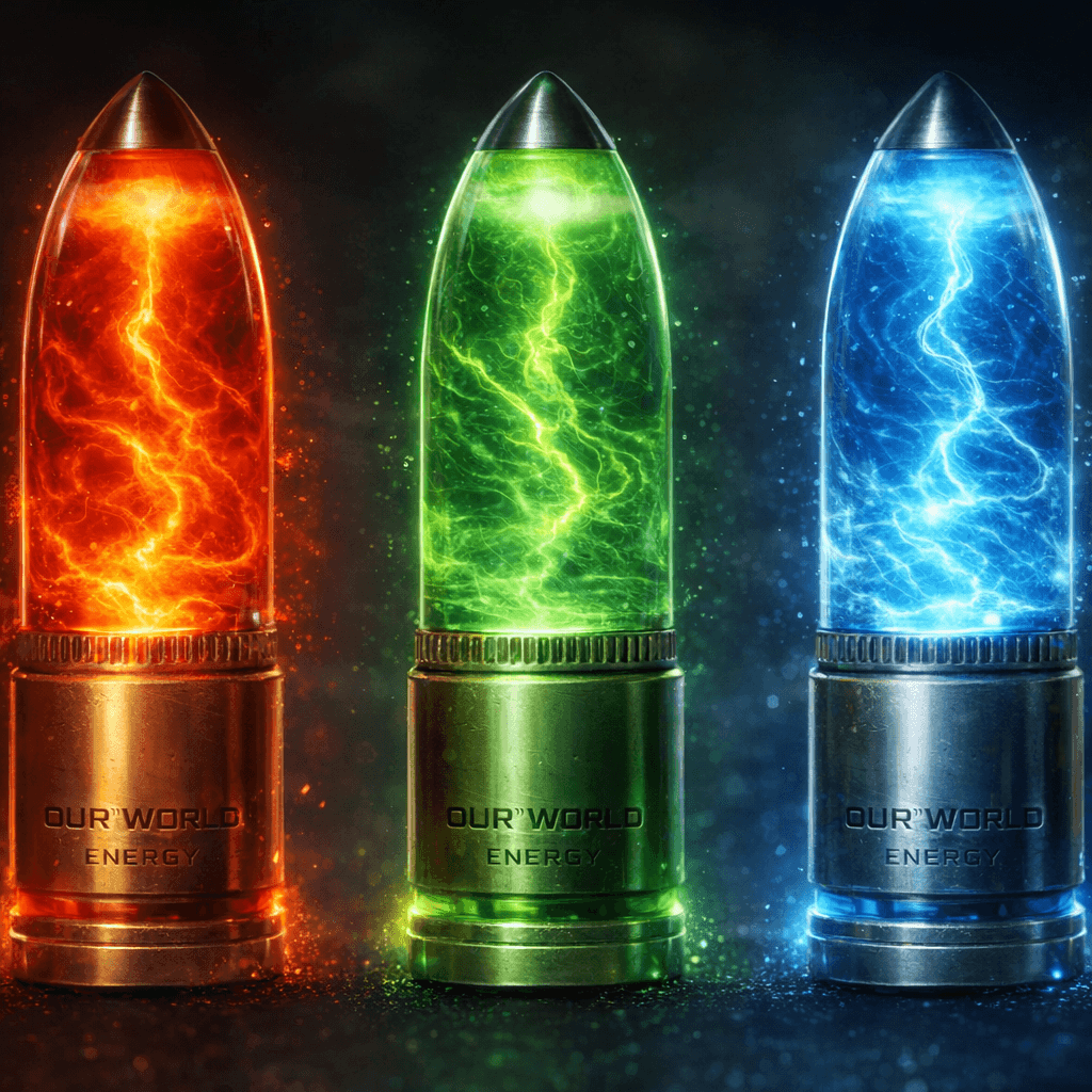 AI generated: Use the reference image to create an image of Sci-fi energy rounds for engery weapon cartages in Red...
