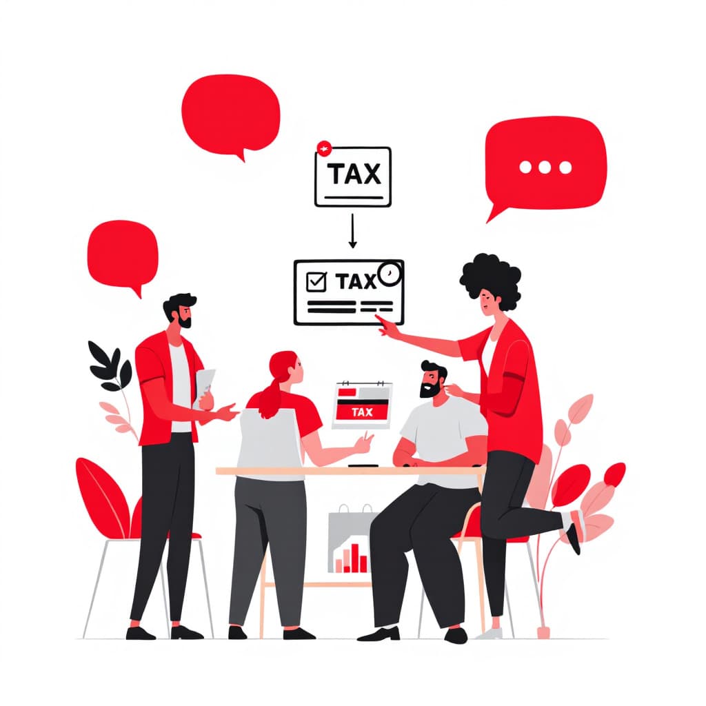 AI generated: "Generate an image conveying a sense of teamwork for a tax preparation  business, using red and gray...