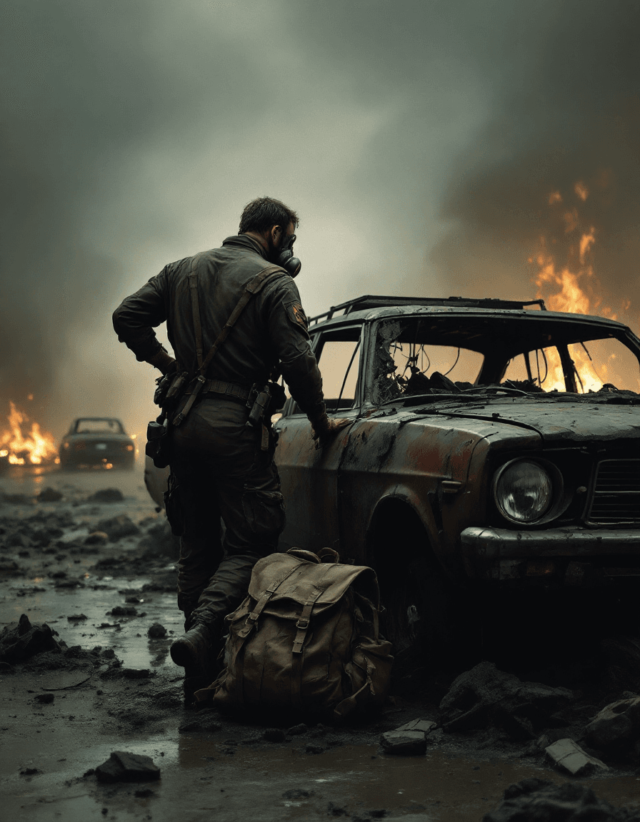 AI generated: The photorealistic painting depicts a dark and dramatic scene in a post-apocalyptic world.

In the s...