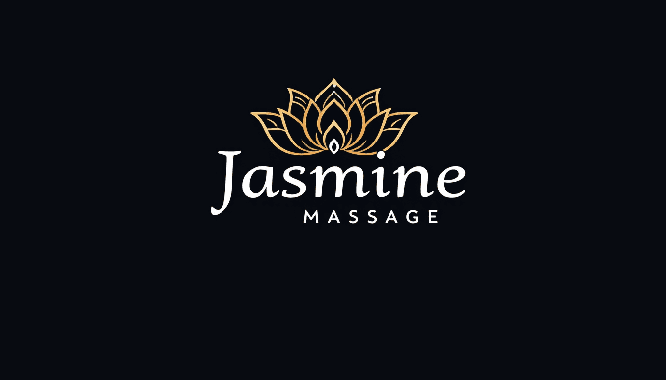 AI generated: Create a logo and text saying jasmine massage, make the text bigger then the logo, fill the back gro...