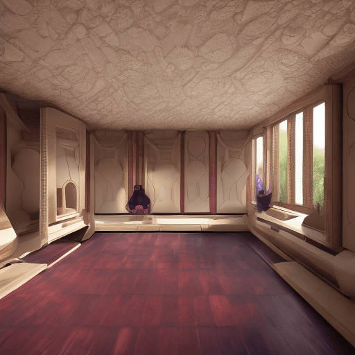 AI generated: High-resolution photography exterieur of a spaceship where monks in dark burgundy red robes are medi...