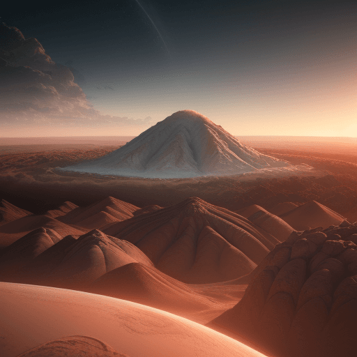 AI generated: Photo of a ultra realistic olympus mons if it on earth, dramatic light, pale sunrise, cinematic ligh...