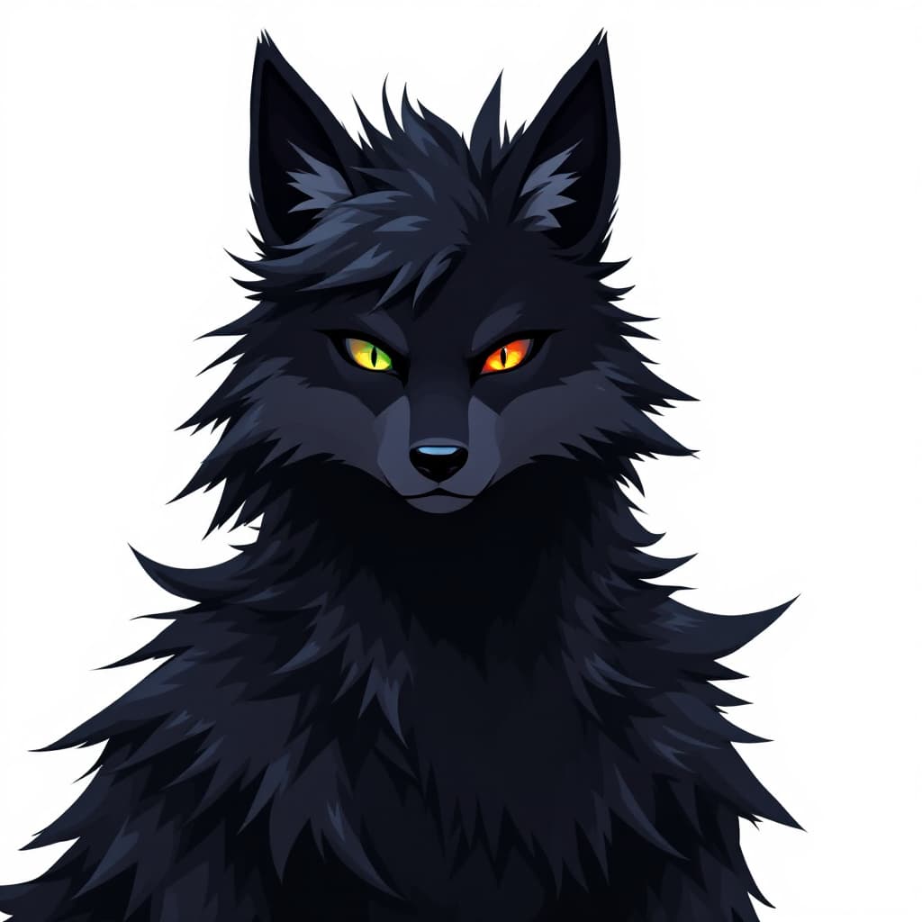 AI generated: Black Wolf fursona with gray highlights. It has extra wolf ears. It also has 2 pairs of eyes which c...