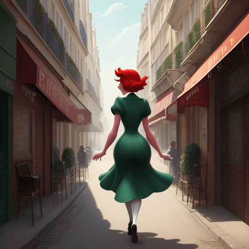 AI generated: an illustration of a girl walking down a street, in the style of disney animation, pre-world war ii ...