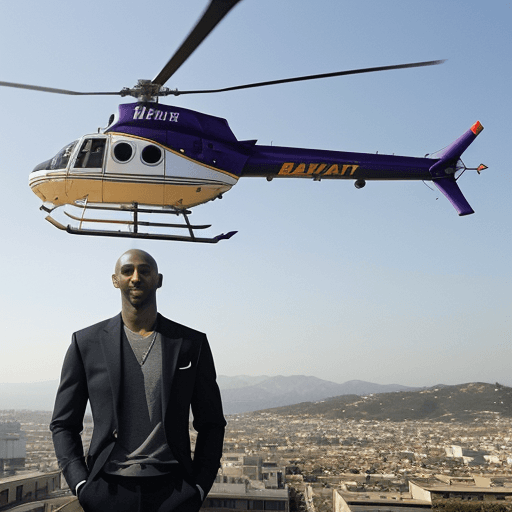 AI generated: Image of kobe bryant with a helicopter in the background 