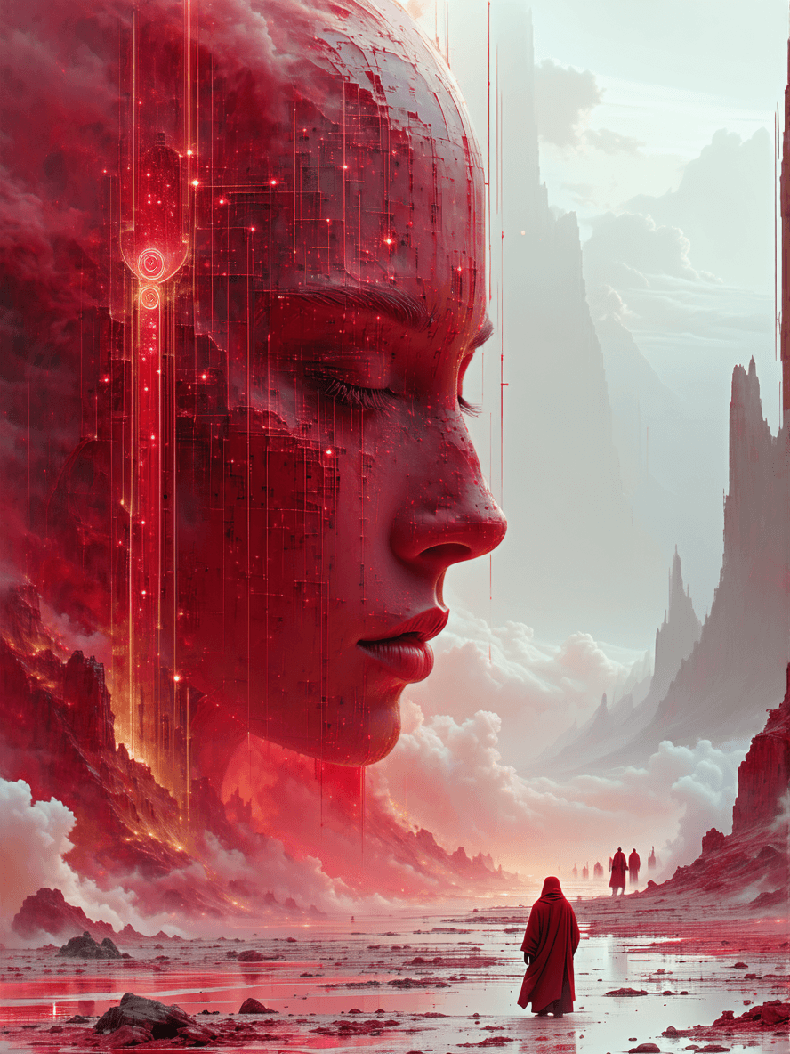 AI generated: Creation from nothing. Who is she? A vision, hushed in ruddy wounds. The strandentwining cable of al...