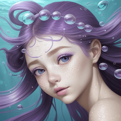 AI generated: Frontal portrait of a whimsical and colorful woman resembling a pearl or shell. Fair complexion, you...
