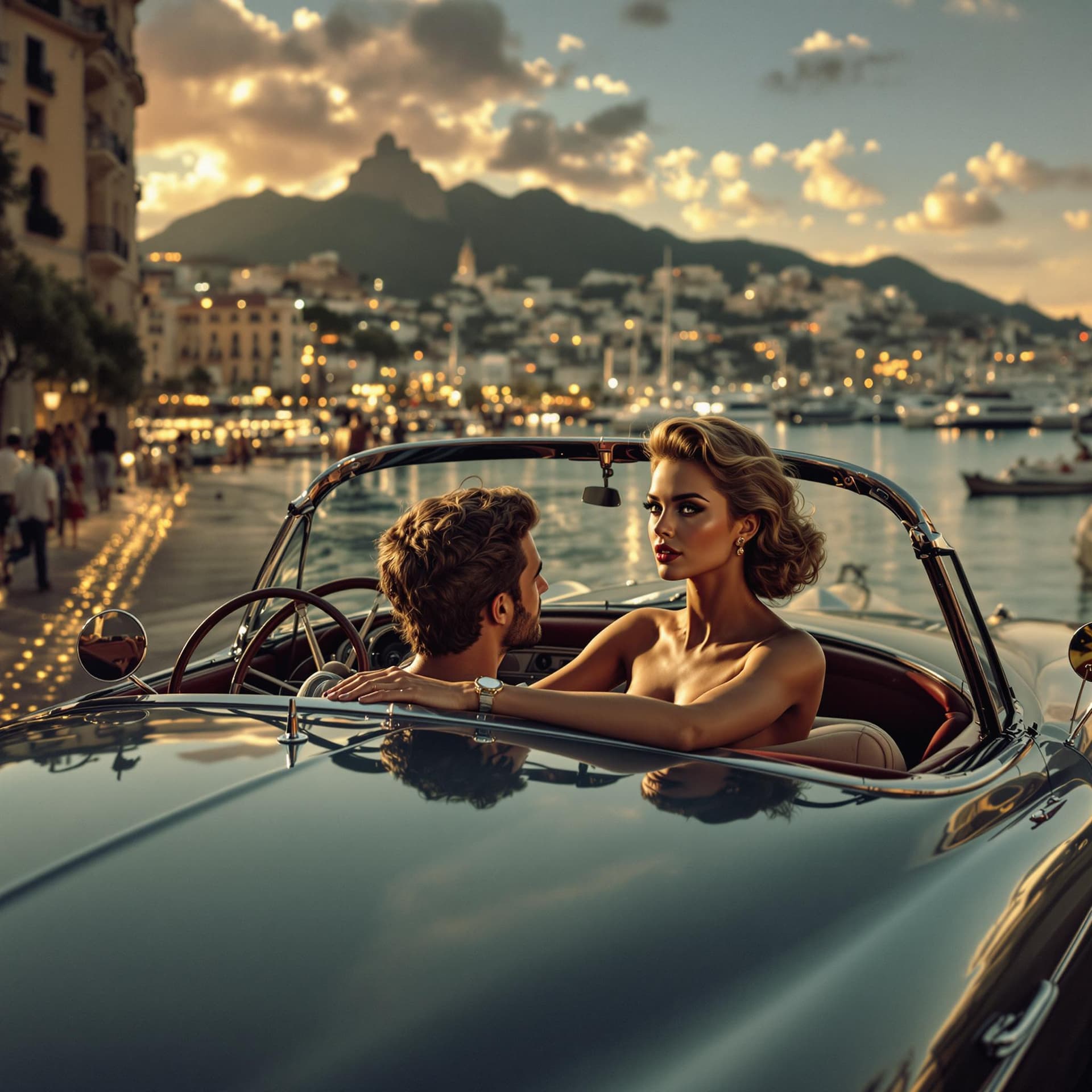 AI generated: a scene in a retro  movie,,1955 th style,epic  scene,intricate details,dynamic lights,2 stylish peop...