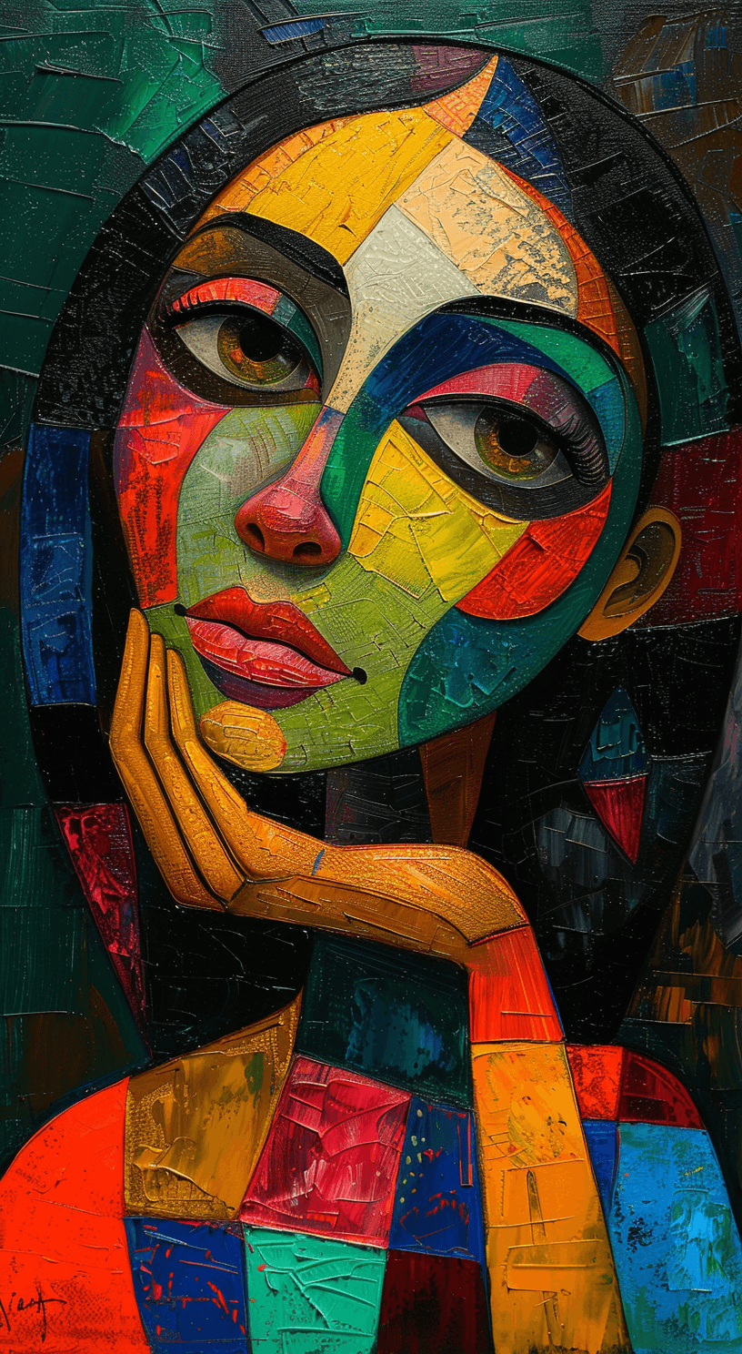 AI generated: woman, oil on canvas, in the style of Pablo Picasso, cubism, density of forms, i can't believe how b...