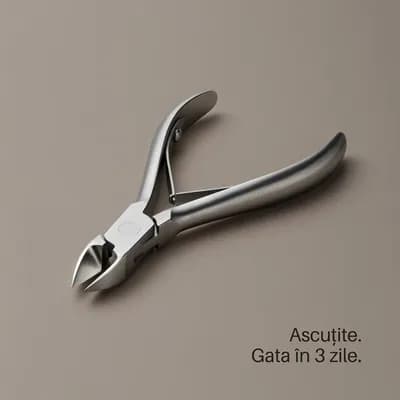 AI generated video: ultra realistic macro shot of a professional metal plier, sharp polished edges, placed on a neutral ...
