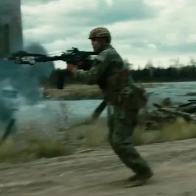 AI generated video: In the ruined Chernobyl Nuclear Station, after an explosion in the core of the ruins, a scavenger gu...