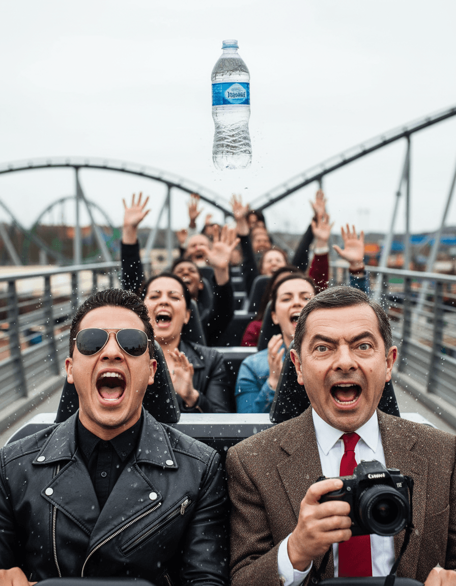 AI generated: A hyper-realistic 9:16 photo at 10,000 FPS ultra slow-motion of a thrilling roller coaster ride. A M...
