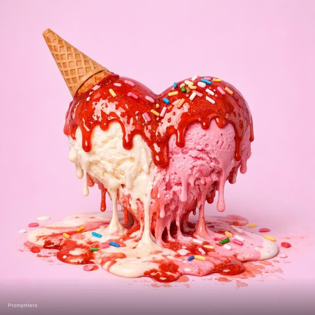 AI generated: heart convert into melting ice cream 
