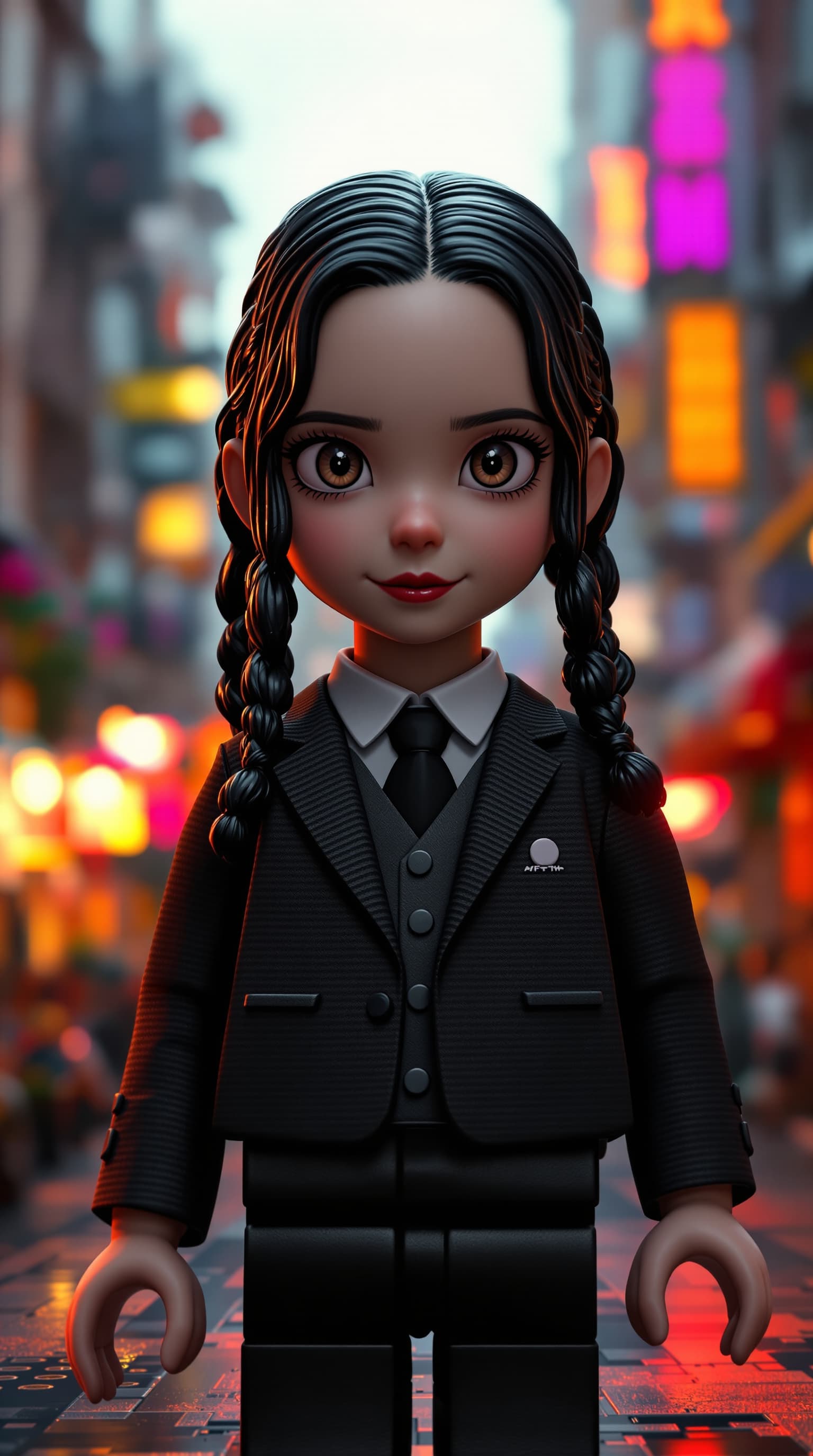 AI generated: A hyper-realistic depiction of Jenna Ortega as a ten year old Wednesday Addams dressed in the style ...
