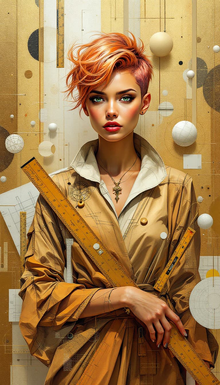 AI generated: "Rose Gold Architect in a City of Shifting Sands": A powerful abstract painting portrays an architec...