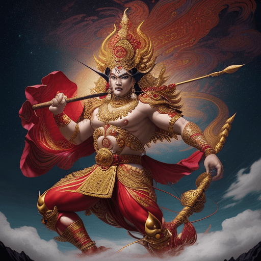AI generated: This image depicts a mythical giant resembling 'Tosakan' from the Ramakien, the Thai version of the ...