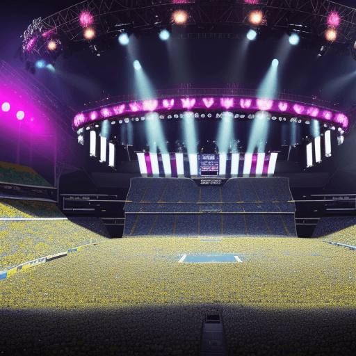 AI generated: A cinematic shot of a large crowd gathered in a stadium, cheering and waving their hands in the air....