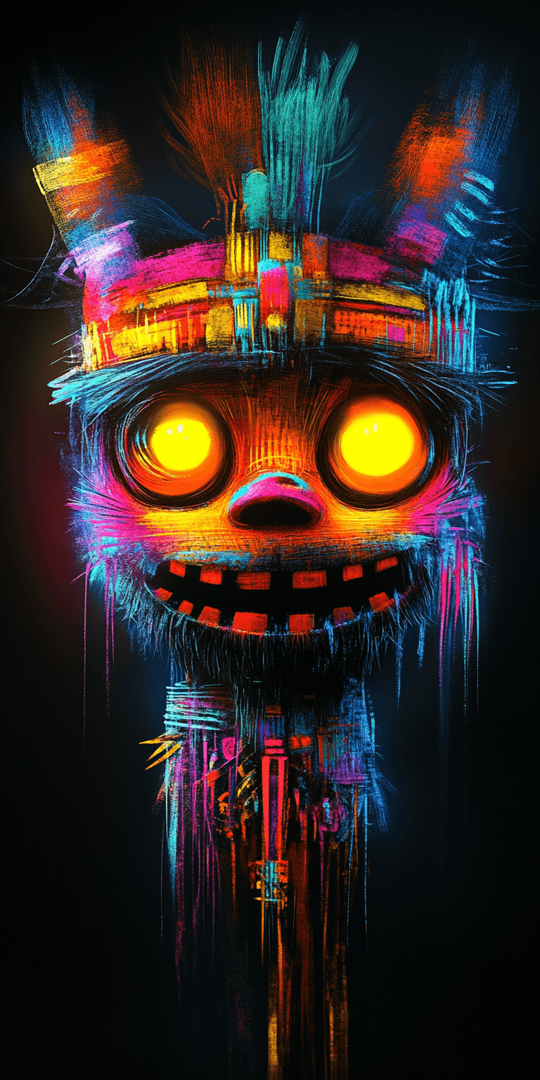 AI generated: A chalk drawing of an abstract character, in the style of Joan Miró, with exaggerated features and s...