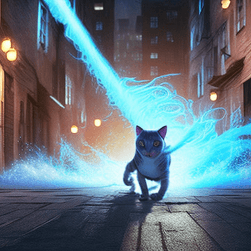 AI generated: an anthropomorphic cat wearing white linen is depicted in an action pose, swirling water with an arr...