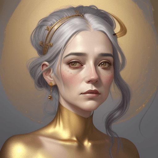 AI generated: A woman in pink paint with a grey hair, in the style of hyperrealistic marine life, dark gold and go...