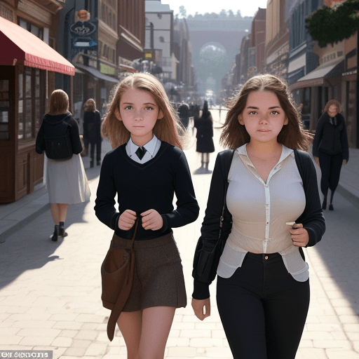 AI generated: Two fully clothed 14-year-old girls were walking smartly along the main street