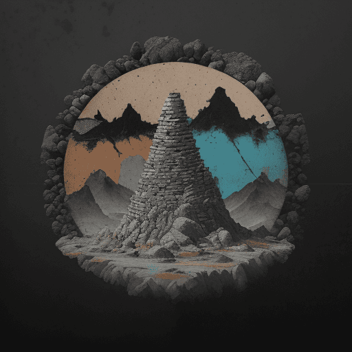 AI generated: a layering of round and other stone on top of each other, chart, filled with gritty textures and mud...